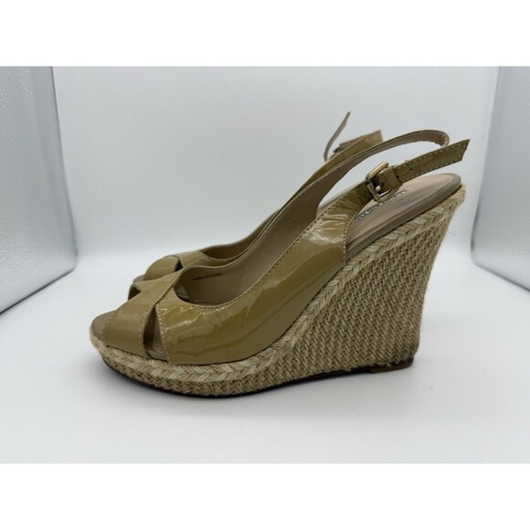 Vintage Charles David 4.75" Wedges Womens 8 Beige Espadrille Slingbacks Vacation - Picture 5 of 9
